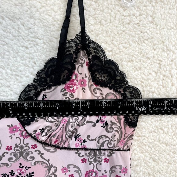 Y2K 2000s Whispers Pink Floral Swirl Slinky Stretch Lingerie Mini Slip Dress M - Picture 6 of 9